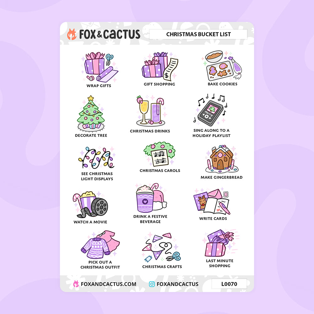 Christmas Bucket List Stickers by Fox and Cactus