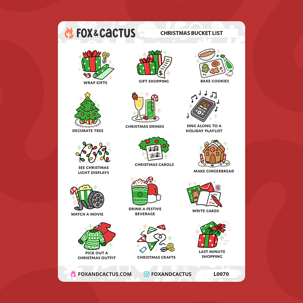 Christmas Bucket List Stickers by Fox and Cactus