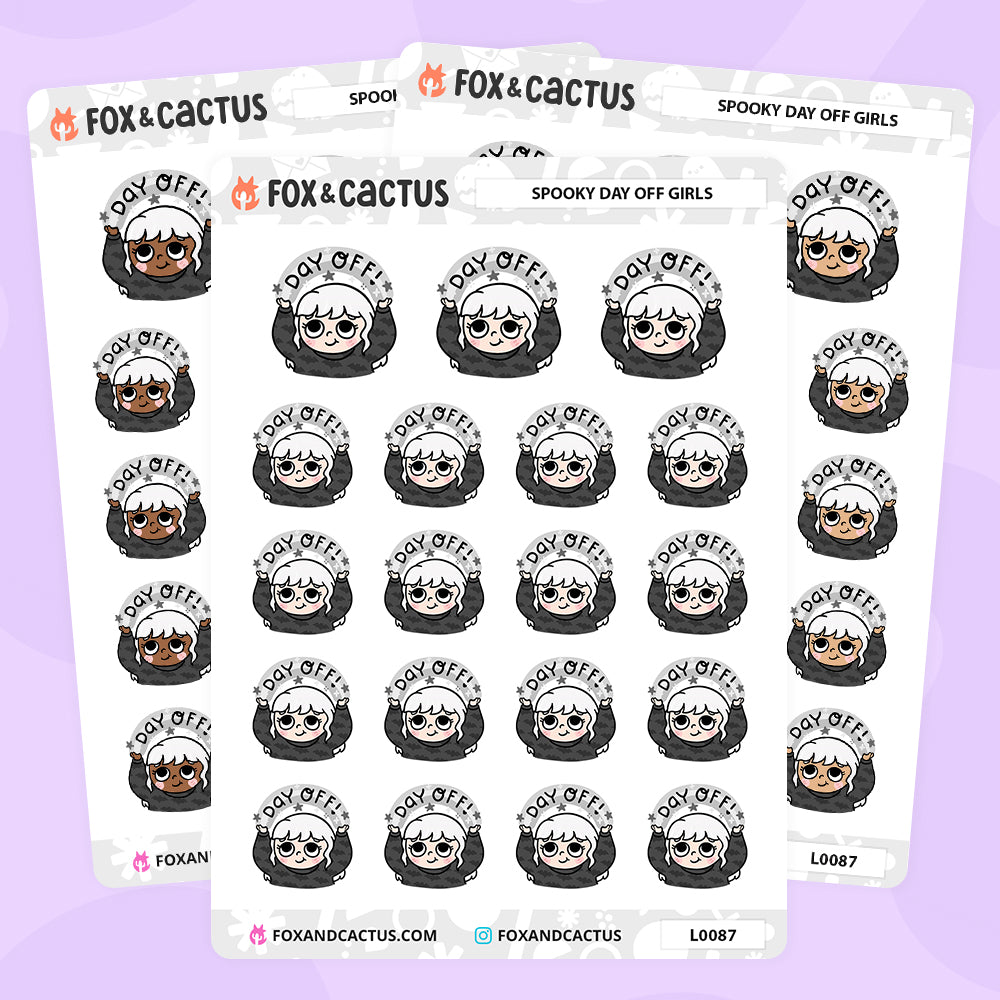 Spooky Send Off Spooky Day Off Kawaii Girl Stickers β Fox and Cactus