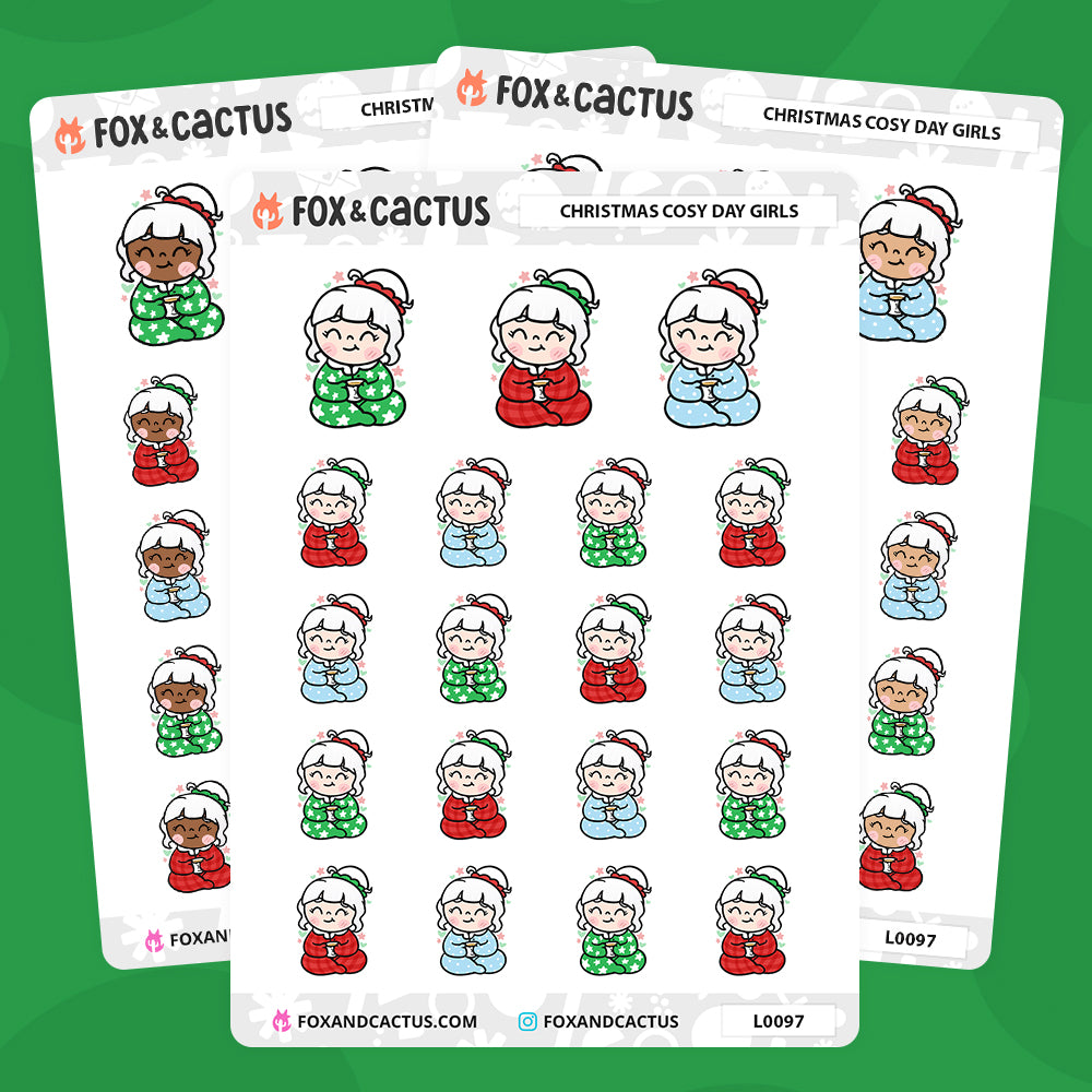 Christmas (Traditional) Cosy Kawaii Girl Stickers