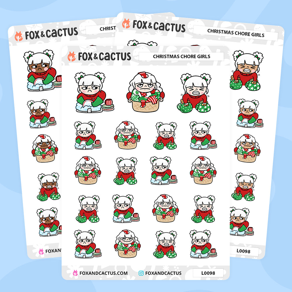 Christmas Chores Kawaii Girl Stickers