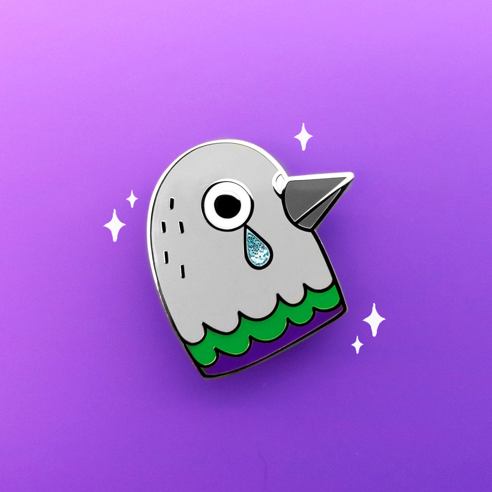 Sad Pigeon Enamel Pin by Fox and Cactus