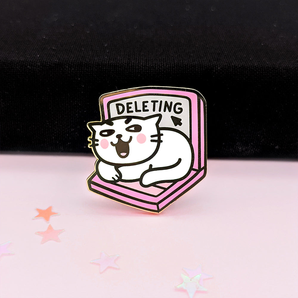 Deleting Laptop Cat (Pink) Enamel Pin by Fox and Cactus