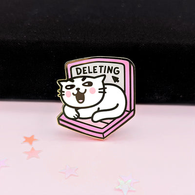 Deleting Laptop Cat (Pink) Enamel Pin by Fox and Cactus