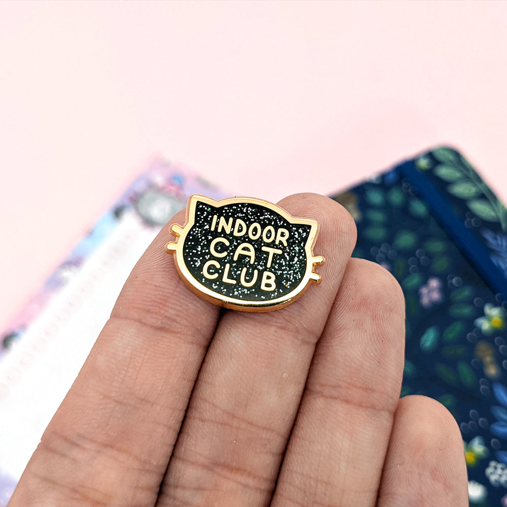 Indoor Cat Club (Black) Enamel Pin by Fox and Cactus