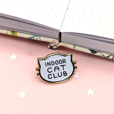 Indoor Cat Club (White) Enamel Pin by Fox and Cactus