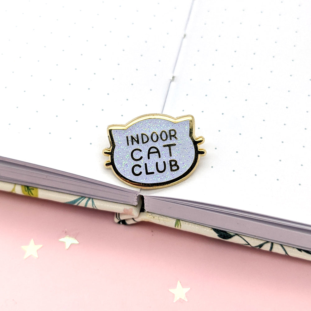 Indoor Cat Club (White) Enamel Pin by Fox and Cactus