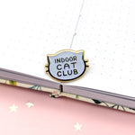 Indoor Cat Club (White) Enamel Pin by Fox and Cactus
