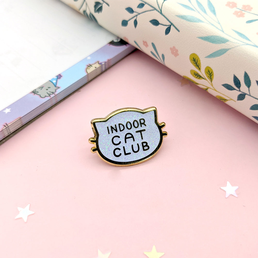 Indoor Cat Club (White) Enamel Pin by Fox and Cactus