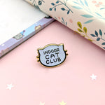 Indoor Cat Club (White) Enamel Pin by Fox and Cactus