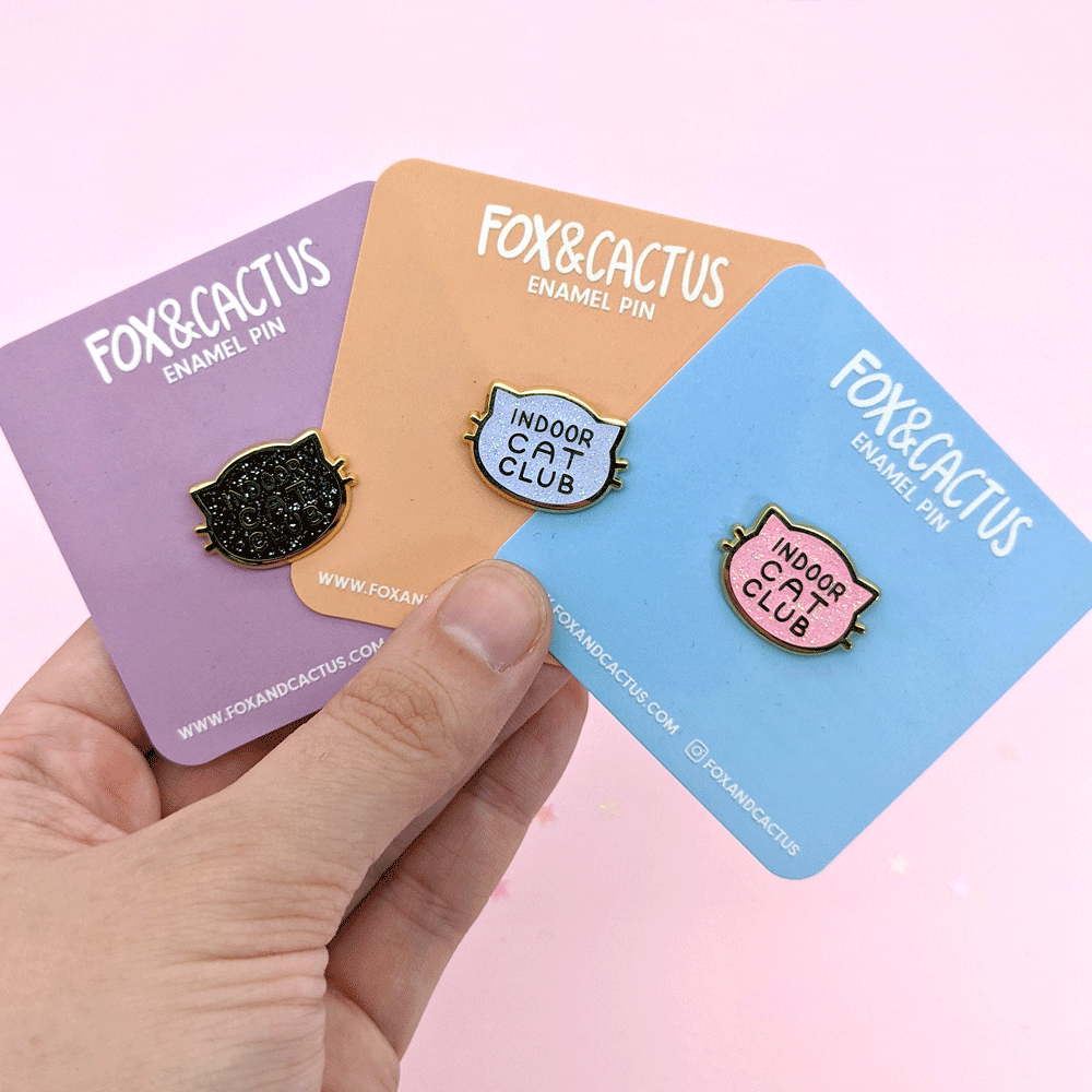 Indoor Cat Club (White) Enamel Pin by Fox and Cactus