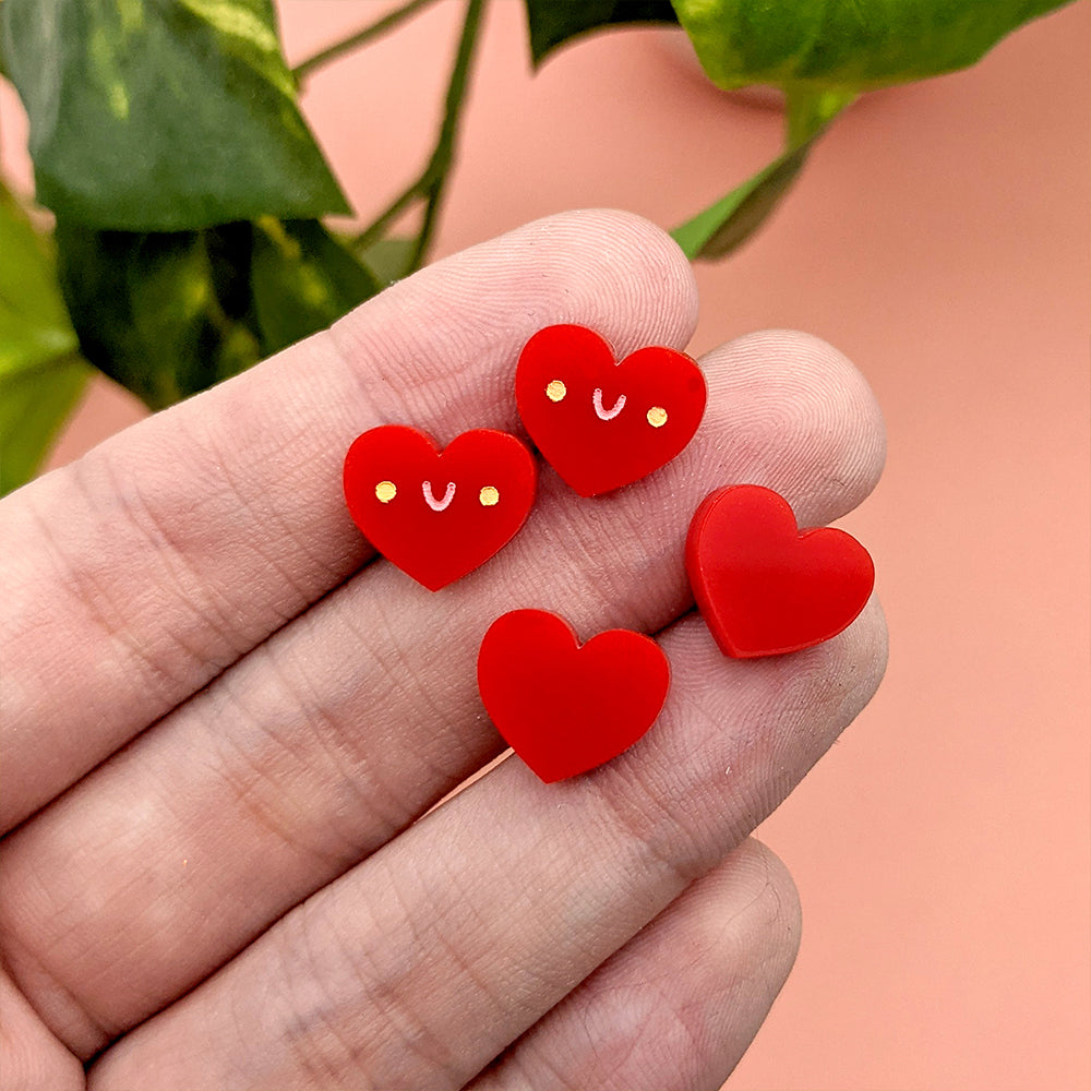 Itty Bitty Heart (Kawaii Red) Stud Earrings by Fox and Cactus