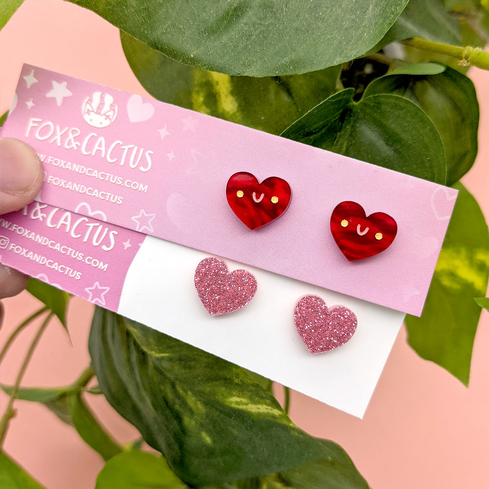 Itty Bitty Heart (Kawaii Red) Stud Earrings by Fox and Cactus