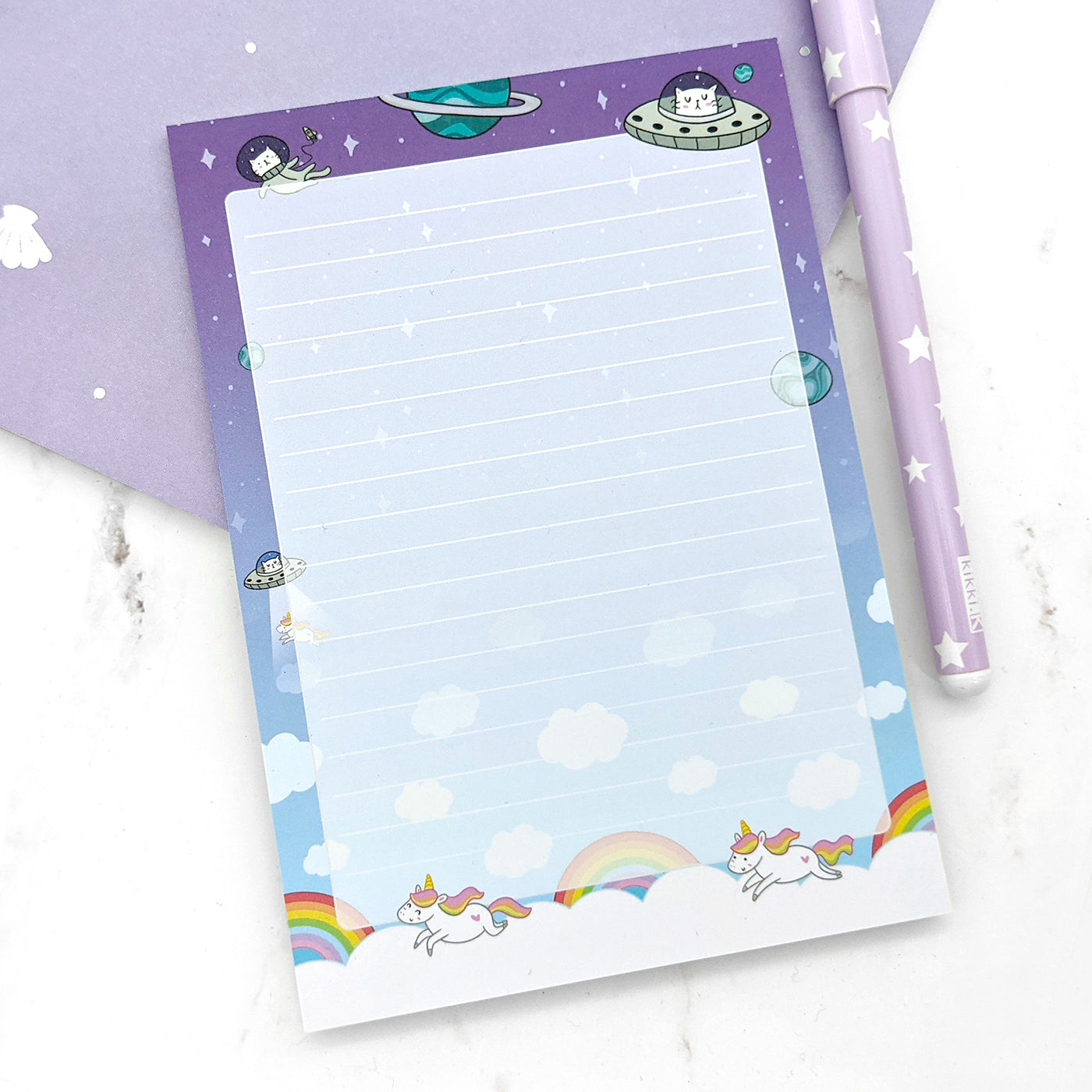 Space Cats VS. Unicorns A6 (4x6) Notepad by Fox and Cactus