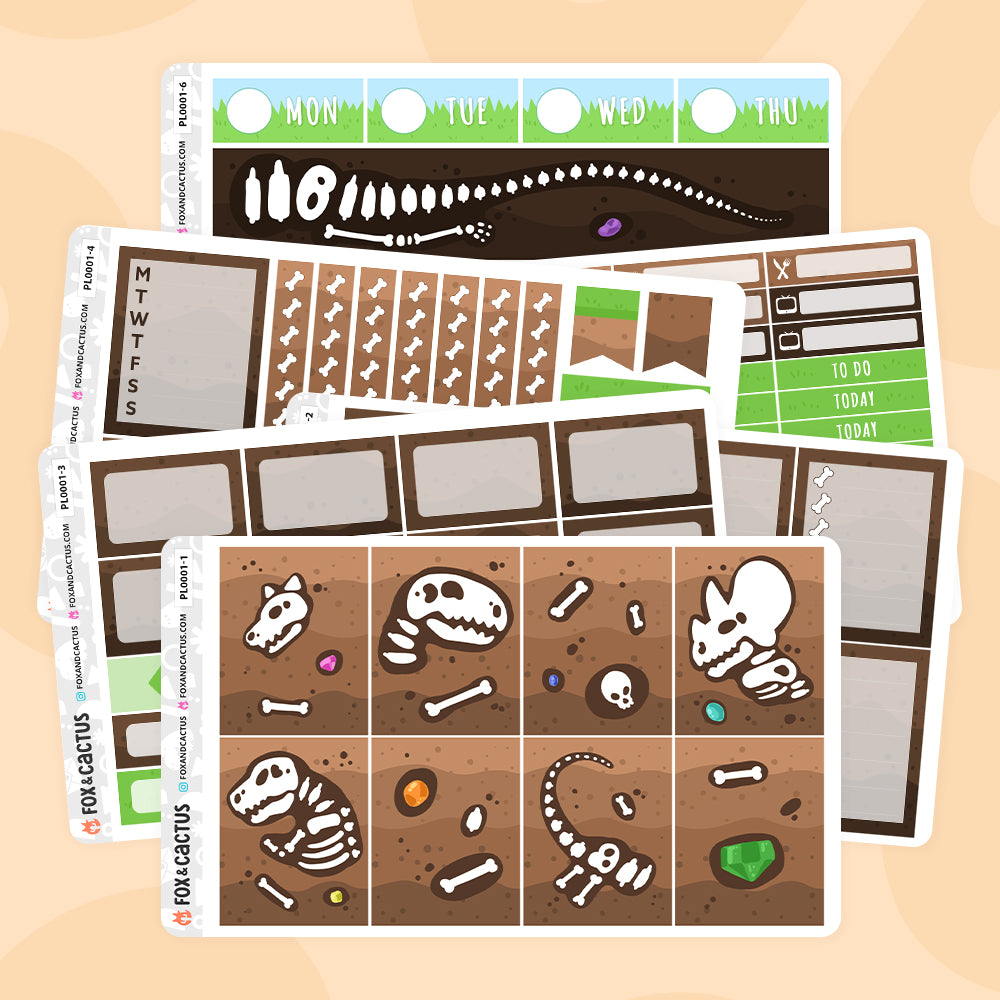 Dino-mite Vertical Planner Weekly Kit Stickers by Fox and Cactus