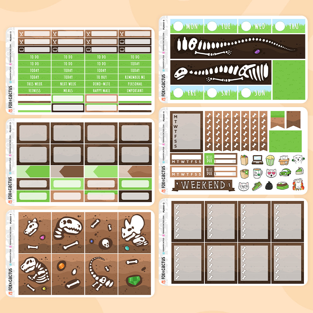 Dino-mite Vertical Planner Weekly Kit Stickers by Fox and Cactus