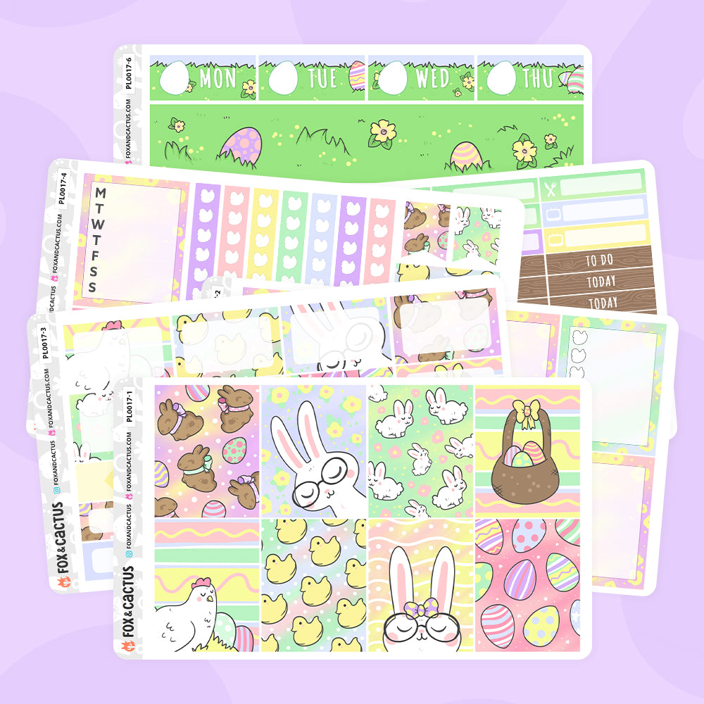 Hoppy Easter Vertical Planner Weekly Kit Stickers by Fox and Cactus