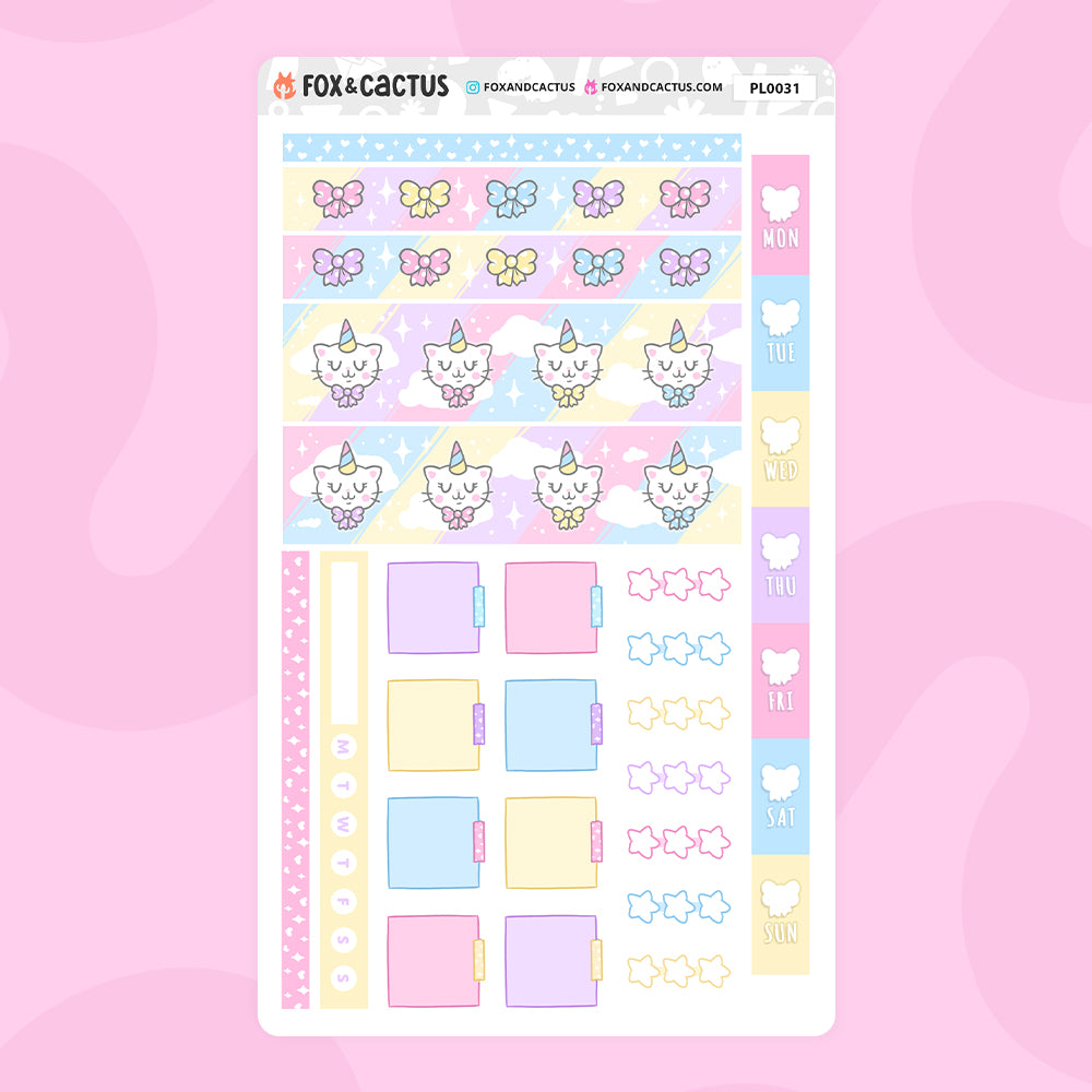 Caticorn Hobonichi Weeks Sticker Kit by Fox and Cactus