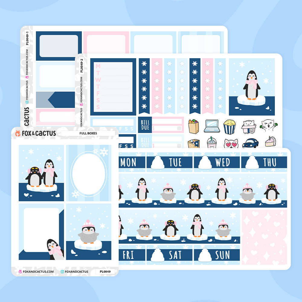 Penguins Vertical Planner Basics Weekly Kit Stickers by Fox and Cactus