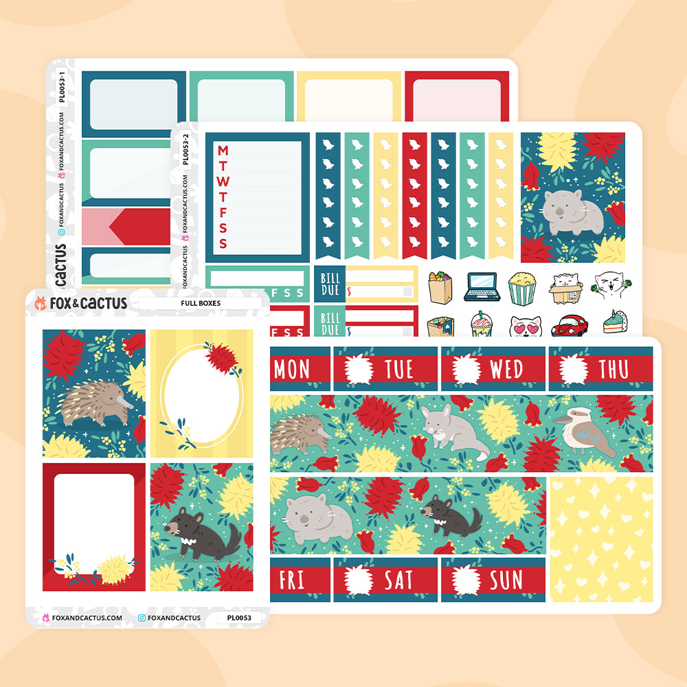 Outback Floral Vertical Planner Basics Weekly Kit Stickers by Fox and Cactus