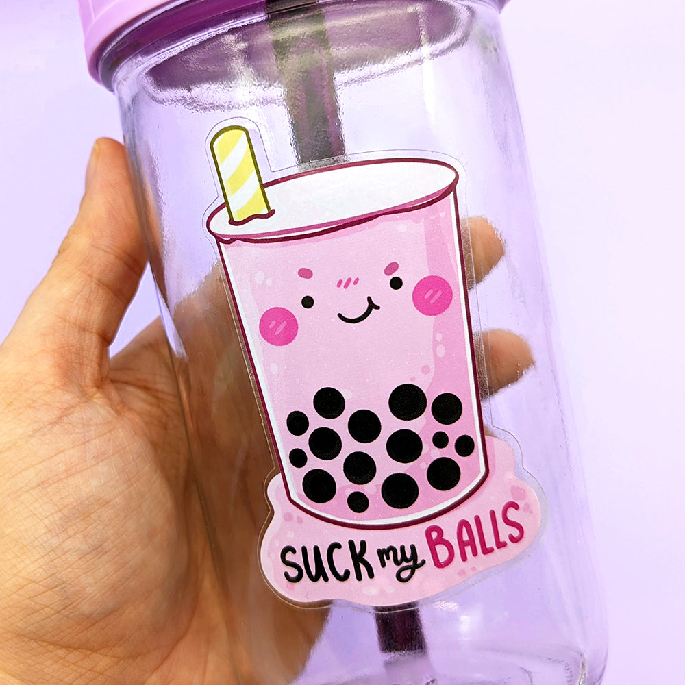 Suck My Bubble Tea Balls Clear Vinyl Die Cut Sticker by Fox and Cactus