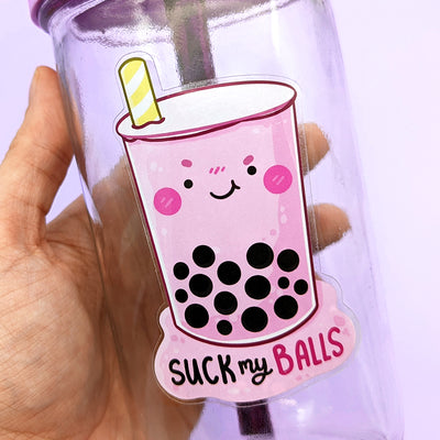 Suck My Bubble Tea Balls Clear Vinyl Die Cut Sticker by Fox and Cactus