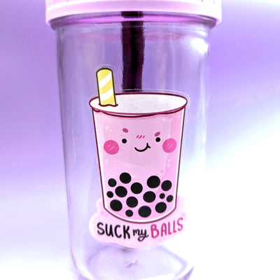 Suck My Bubble Tea Balls Clear Vinyl Die Cut Sticker by Fox and Cactus