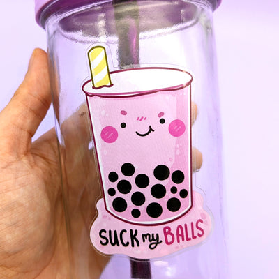 Suck My Bubble Tea Balls Clear Vinyl Die Cut Sticker by Fox and Cactus