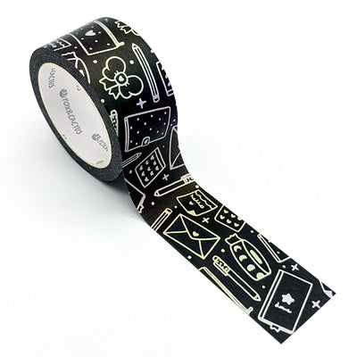 Stationery Lover (Black) Washi Tape (Holo Foil) by Fox and Cactus
