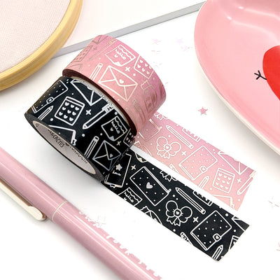 Stationery Lover (Black) Washi Tape (Holo Foil) by Fox and Cactus