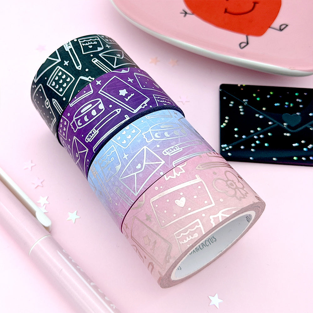 Stationery Lover (Black) Washi Tape (Holo Foil) by Fox and Cactus