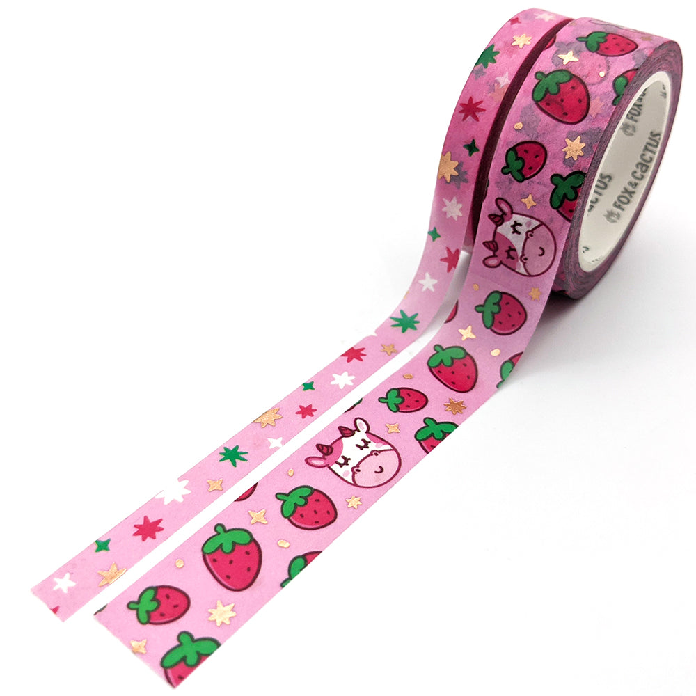 Strawberry Cow Washi Tape Set (Rose Gold Foil) by Fox and Cactus