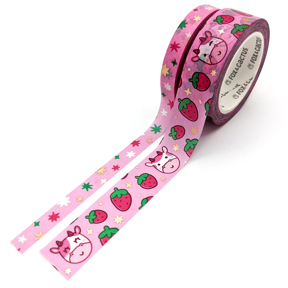 Strawberry Cow Washi Tape Set (Rose Gold Foil) by Fox and Cactus