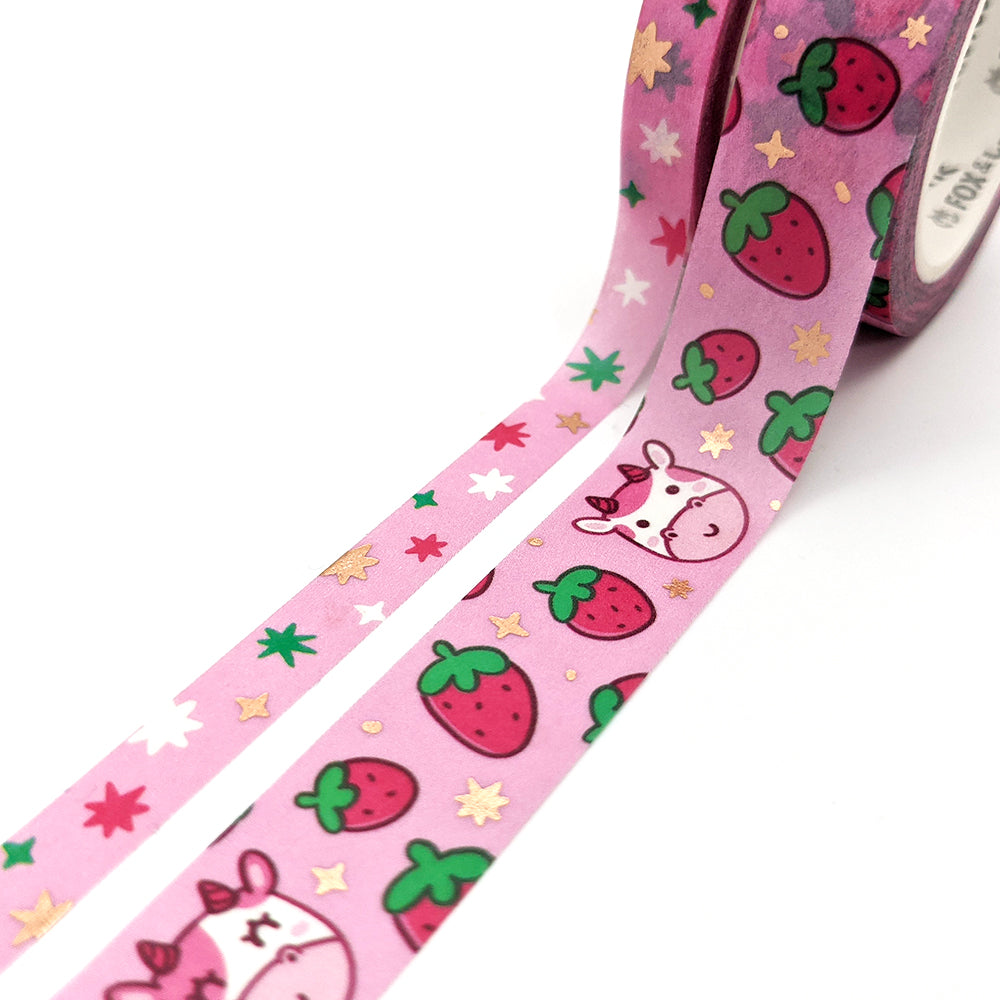 Strawberry Cow Washi Tape Set (Rose Gold Foil) by Fox and Cactus
