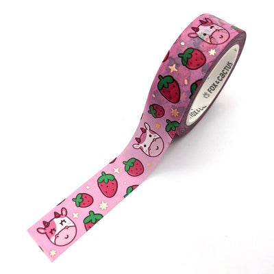 Strawberry Cow Washi Tape Set (Rose Gold Foil) by Fox and Cactus