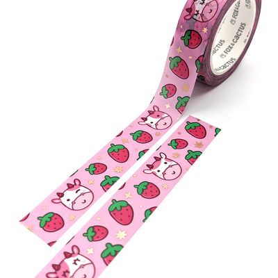 Strawberry Cow Washi Tape Set (Rose Gold Foil) by Fox and Cactus