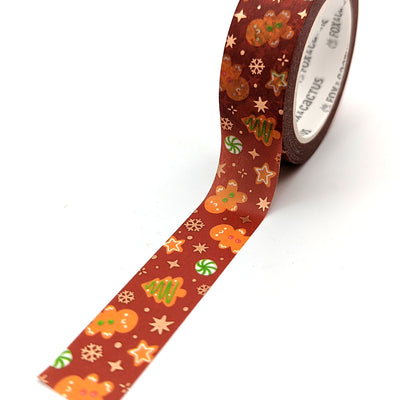 Jolly Gingerbread (Traditonal) Washi Tape (Rose Gold Foil) by Fox and Cactus