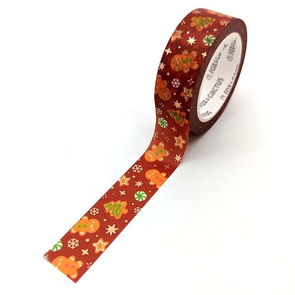 Jolly Gingerbread (Traditonal) Washi Tape (Rose Gold Foil) by Fox and Cactus