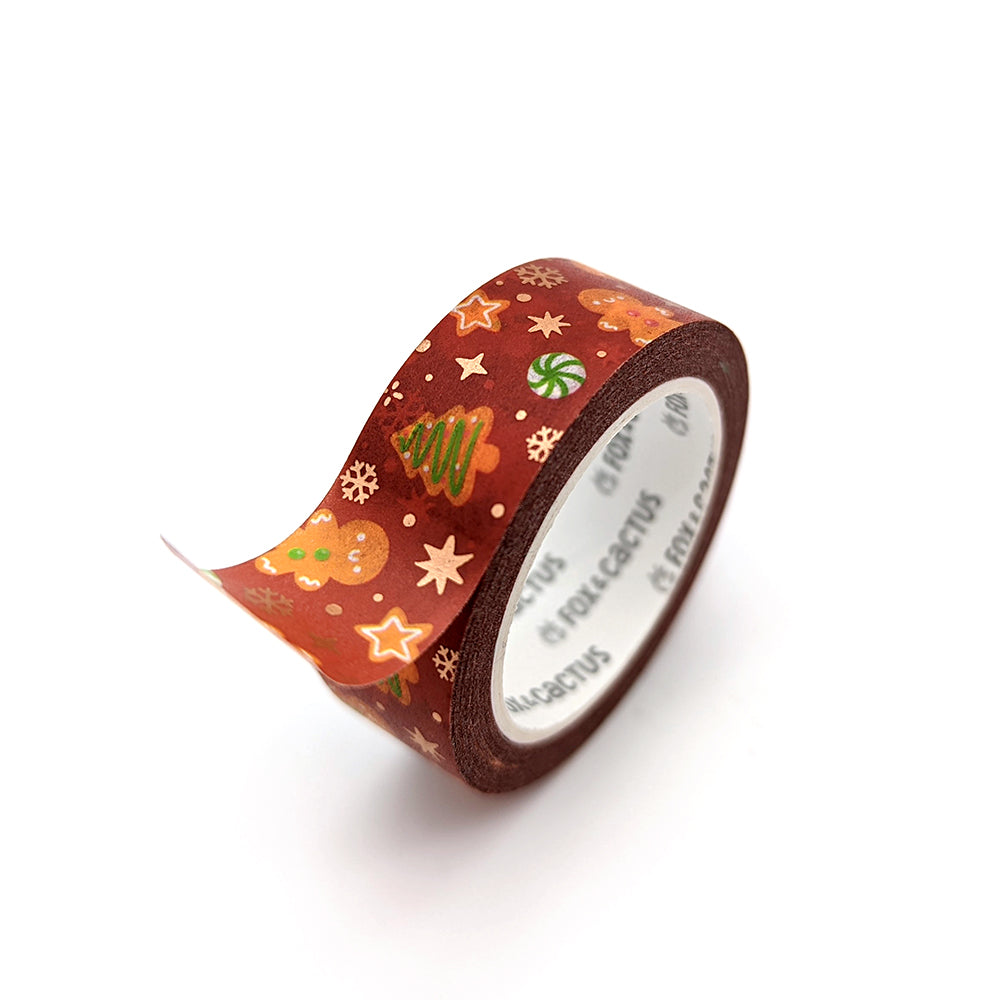 Jolly Gingerbread (Traditonal) Washi Tape (Rose Gold Foil) by Fox and Cactus