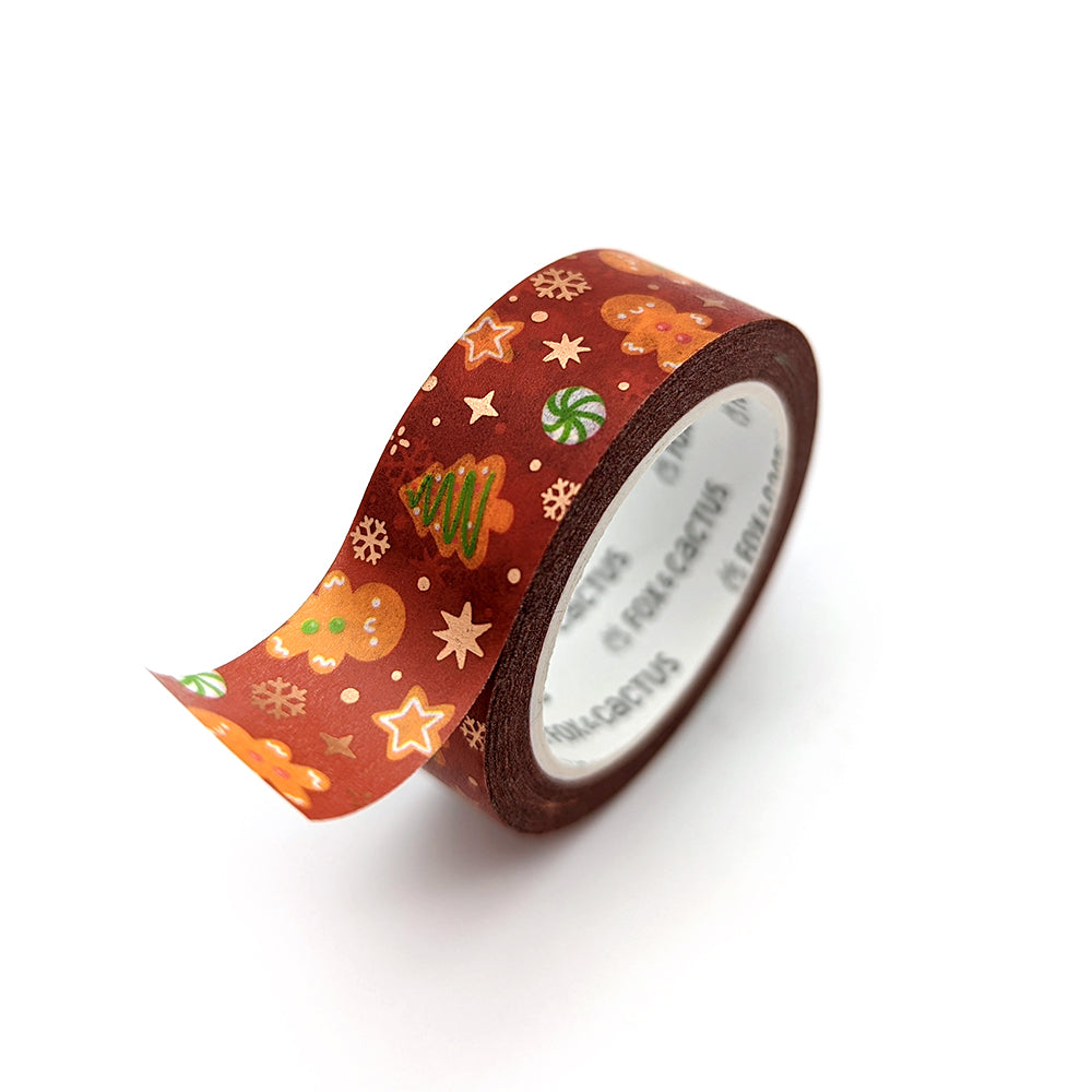 Jolly Gingerbread (Traditonal) Washi Tape (Rose Gold Foil) by Fox and Cactus