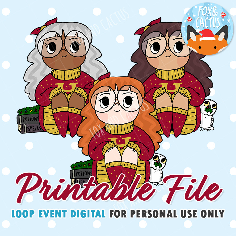 Cosy Wizard (Red) Girls (DIGITAL DOWNLOAD) - Printable/Clipart File - Personal Use Only by Fox and Cactus