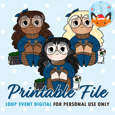 Cosy Wizard (Blue) Girls (DIGITAL DOWNLOAD) - Printable/Clipart File - Personal Use Only by Fox and Cactus