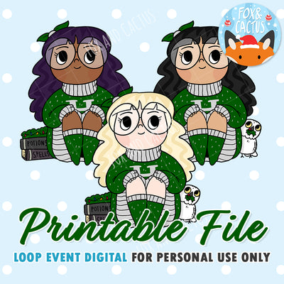 Cosy Wizard (Green) Girls (DIGITAL DOWNLOAD) - Printable/Clipart File - Personal Use Only by Fox and Cactus